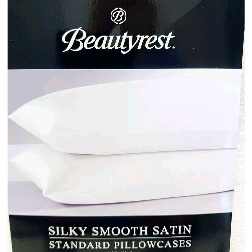 2 Pc Beautyrest Satin Pillowcases STANDARD WHITE Silky Therapeutic Hair Skin NEW